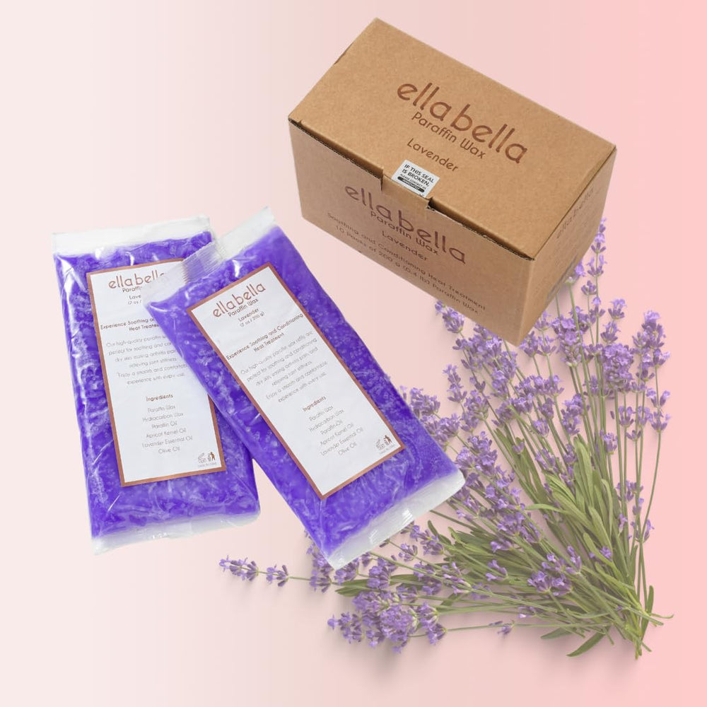 ELLA BELLA lavender wax refill in use during a soothing hand treatment