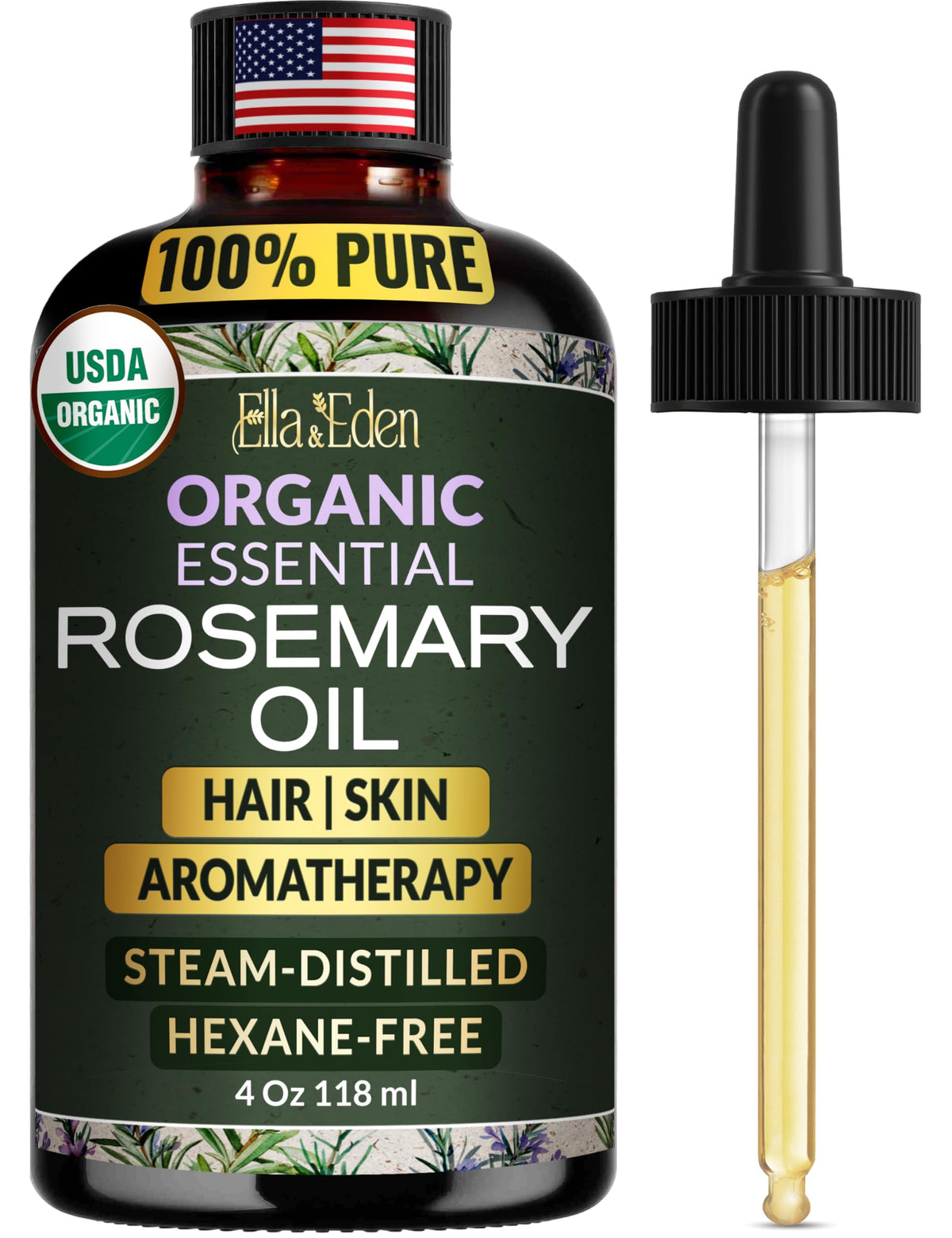 Ella & Eden rosemary oil bottle ready for hair, skin, and diffusion use.