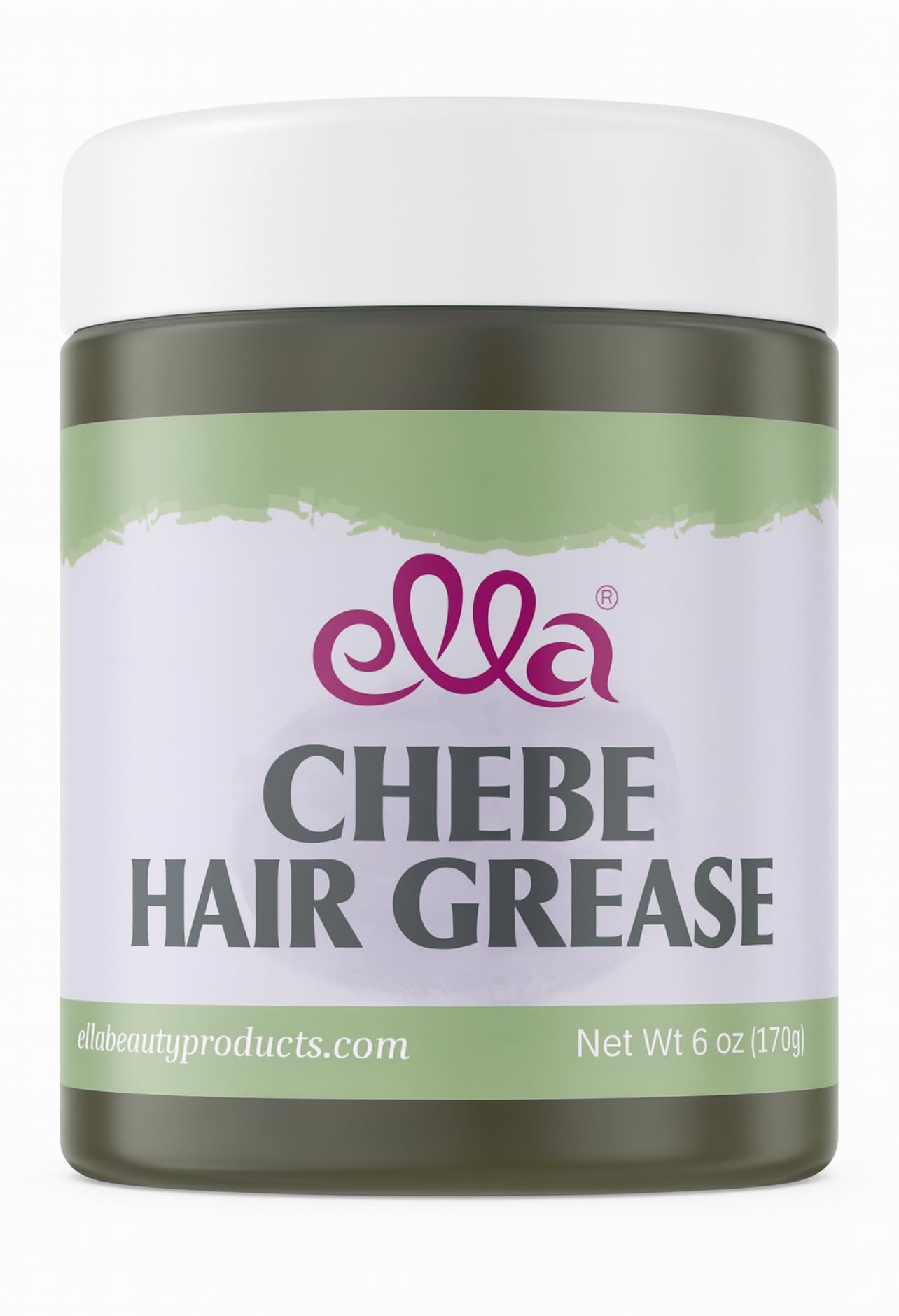 Ella International Chebe hair grease bottle showing nourishing formula for all hair types.