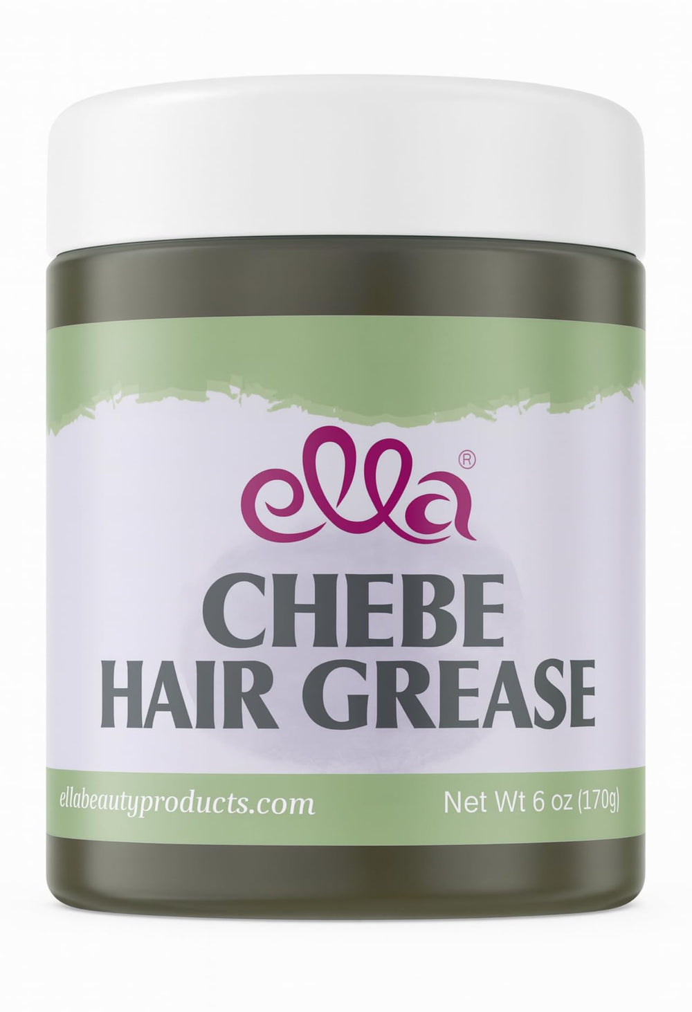 Ella International Chebe hair grease bottle showing nourishing formula for all hair types.