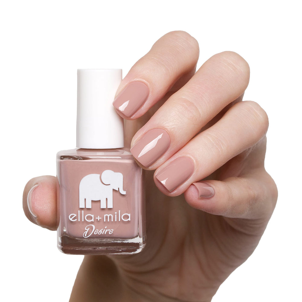 ella+mila Desert Suede nails after application with a glossy, long-lasting finish