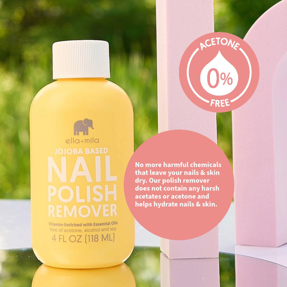 ella+mila Jojoba Nail Polish Remover textured label premium vegan formula