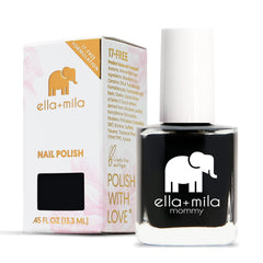ella+mila Lights Out bottle front shows pure black shade and glossy finish.