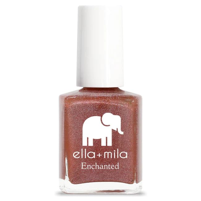 ella+mila Oasis red nail polish bottle shows quick-dry, long-lasting color.