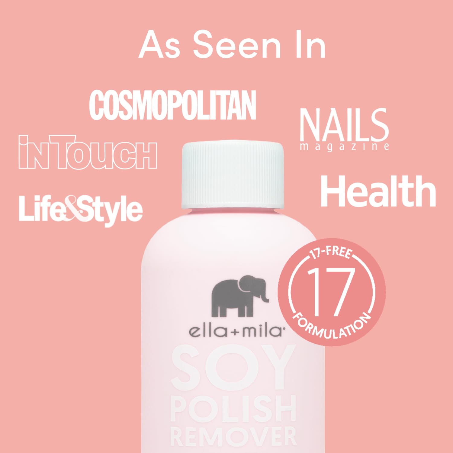 ella-mila remover includes vitamins A, C, E to nourish nails as color lifts.