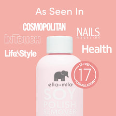 ella-mila remover includes vitamins A, C, E to nourish nails as color lifts.