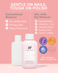 ella-mila remover with lavender oil offers calming scent during polish removal.