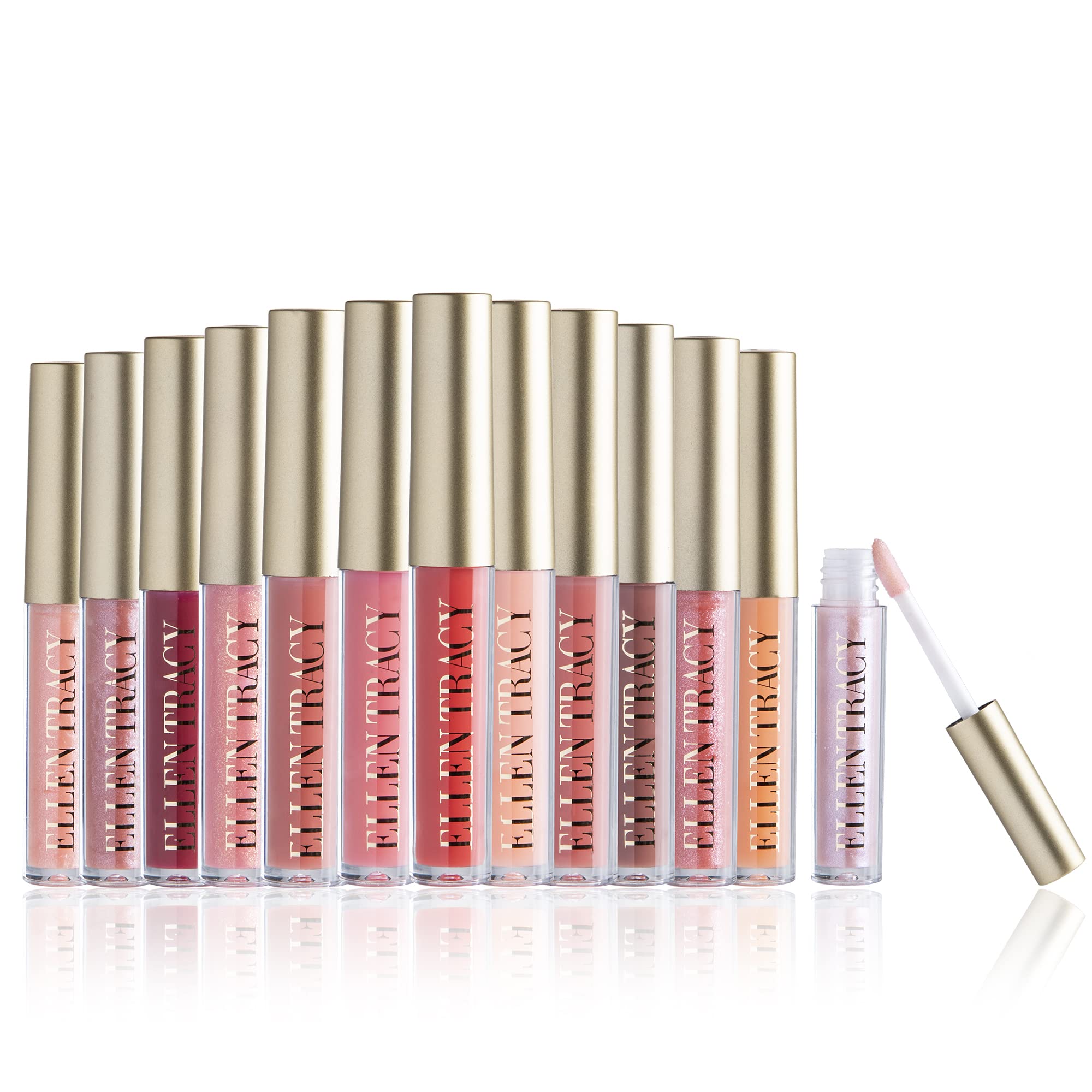 ELLEN TRACY Gold Edition lip gloss collection packaging for on-the-go touch-ups.