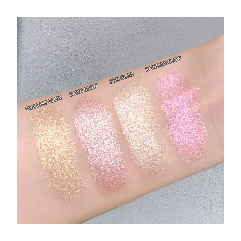 ELLESY highlighter palette defines the nose bridge with soft highlight.