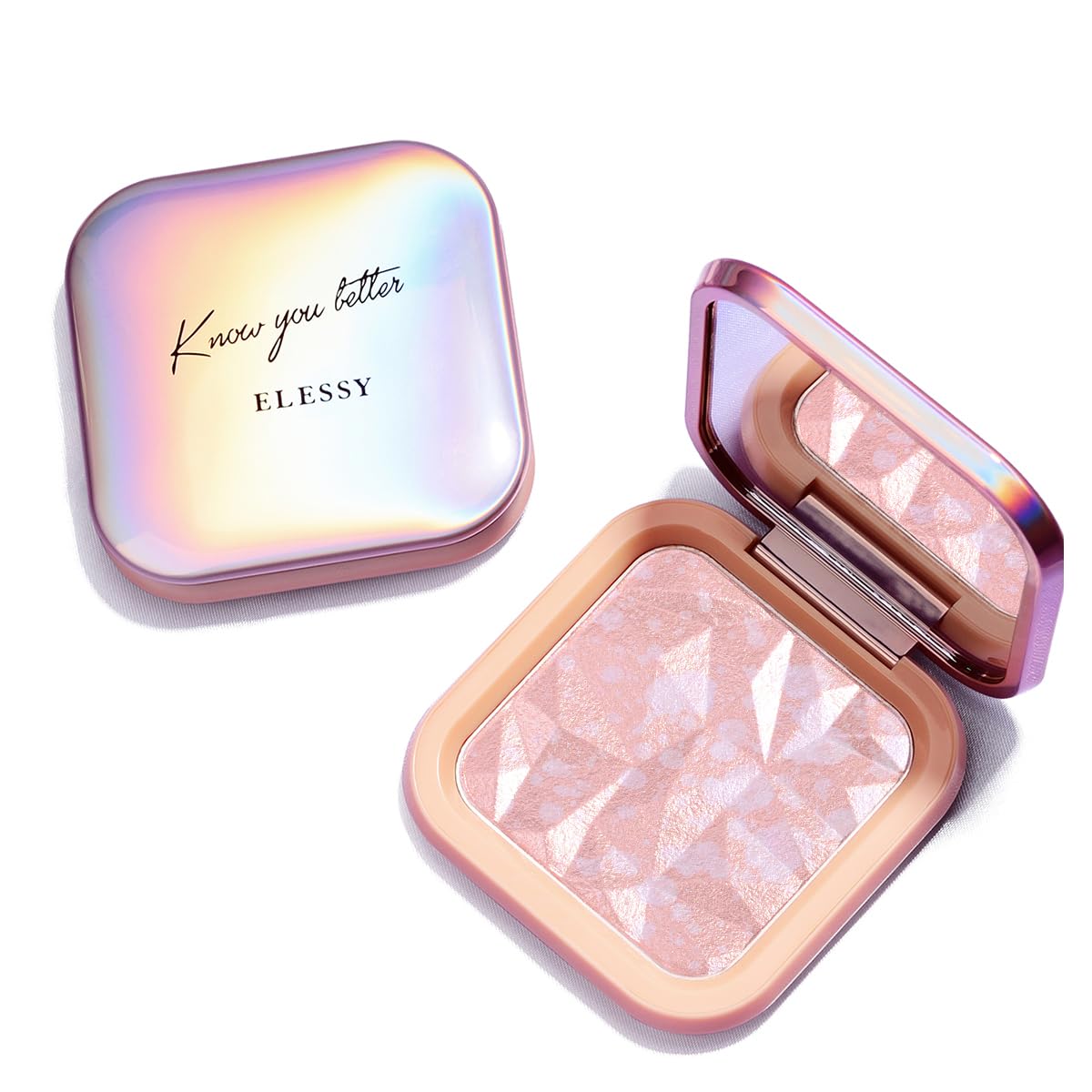 ELLESY Rainbow Glow palette open, showing four shades for radiant skin