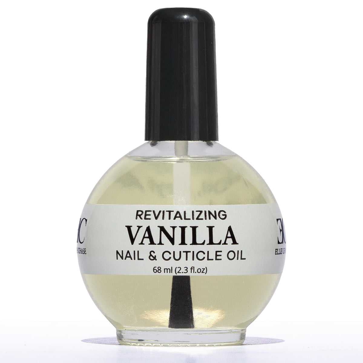 Ellie Chase bottle with vanilla oil front showing a lightweight cuticle care oil