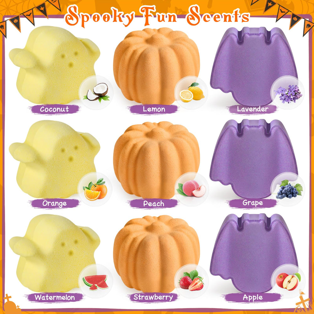 Ellinjan halloween bath bombs unwrapped, colorful fizz with a surprise toy inside.