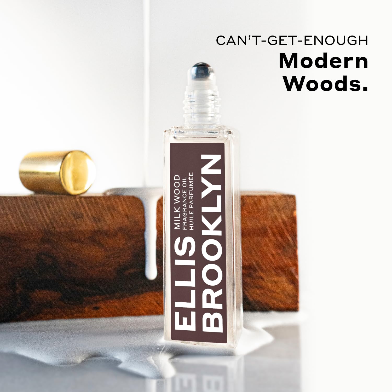 Ellis Brooklyn Milk Wood roll-on cap application, ideal for on-the-go touch-ups