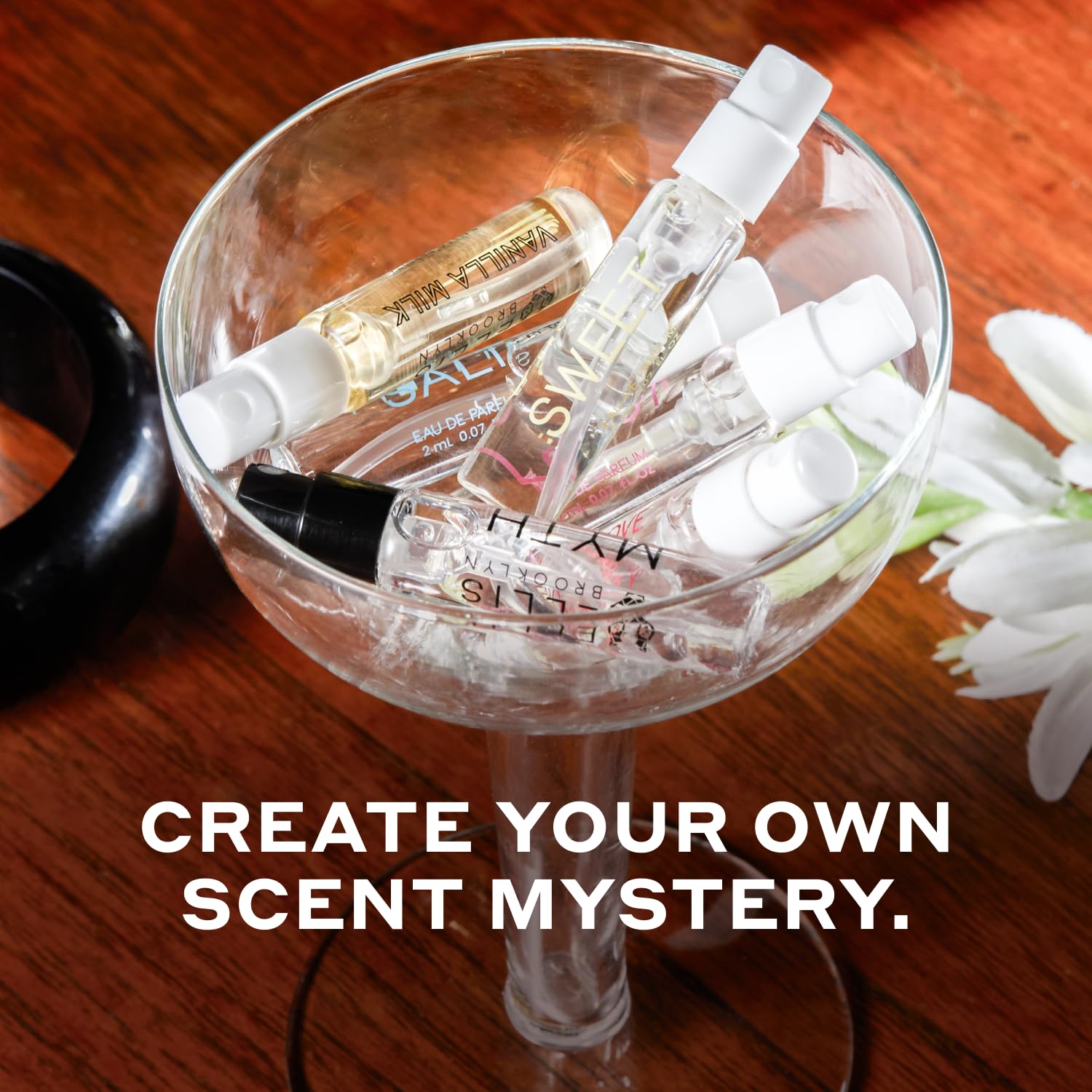 Ellis Brooklyn Myth bottle, a bold, balanced fragrance for confident evenings.