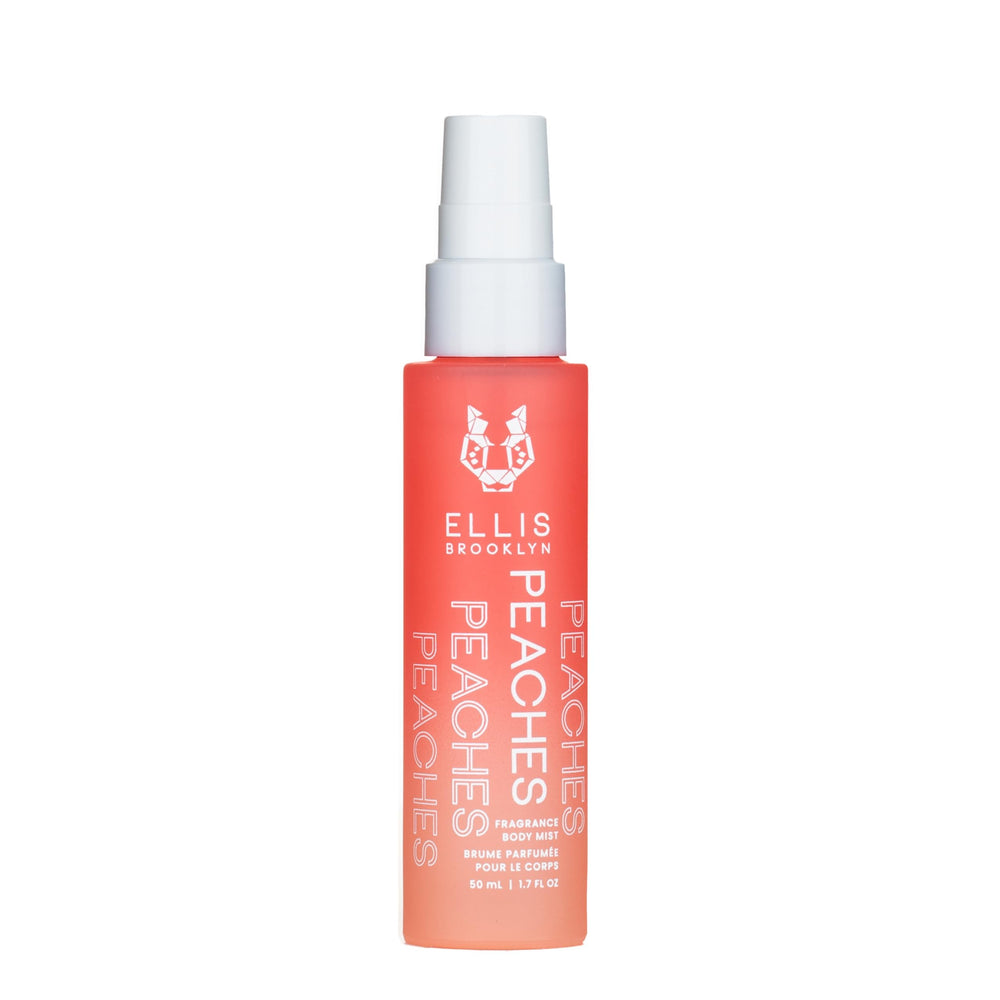 Ellis Brooklyn PEACHES fragrance mist bottle close-up for daily refresh