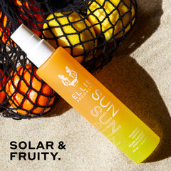 Close-up of Ellis Brooklyn SUN label highlighting citrus and floral notes for bright daytime scent