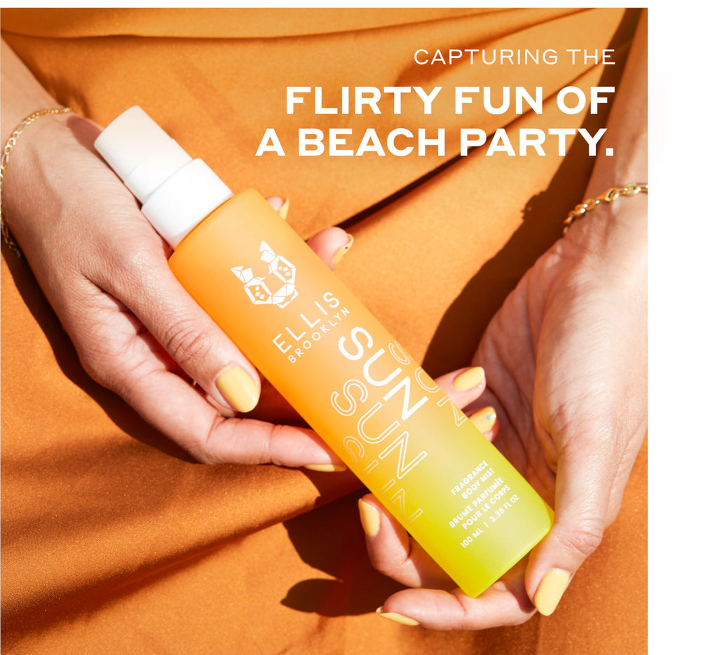 Ellis Brooklyn SUN bottle on a tray with sun glow, ideal for travel touch-ups