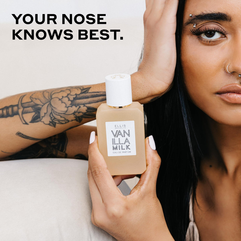 Ellis Brooklyn Vanilla Milk packaging box emphasizes vegan, cruelty-free, and sustainable beauty.