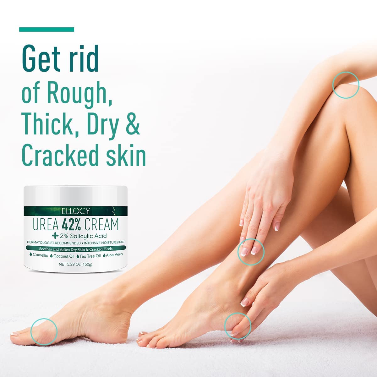 Ellocy Urea 40% foot cream bottle close-up with fragrance-free formula