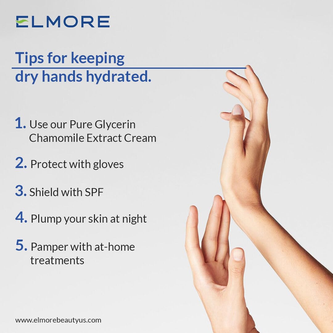 ELMORE hand cream chamomile close-up emphasizes calming skin benefits.