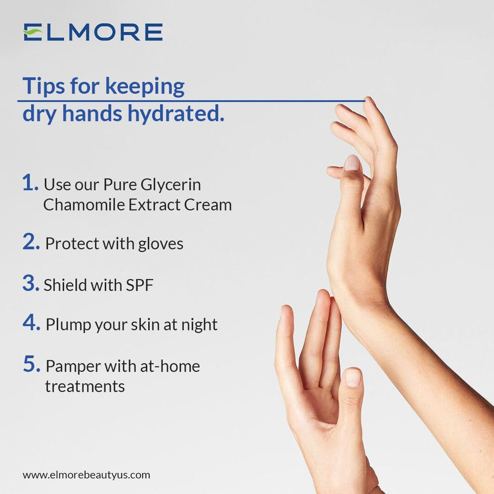 ELMORE hand cream chamomile close-up emphasizes calming skin benefits.