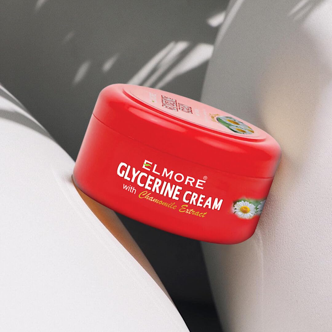 ELMORE product line banner featuring 42% glycerin for durable moisture.