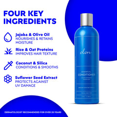 Application of Elon Essential Conditioner on hair showing detangling and shine.