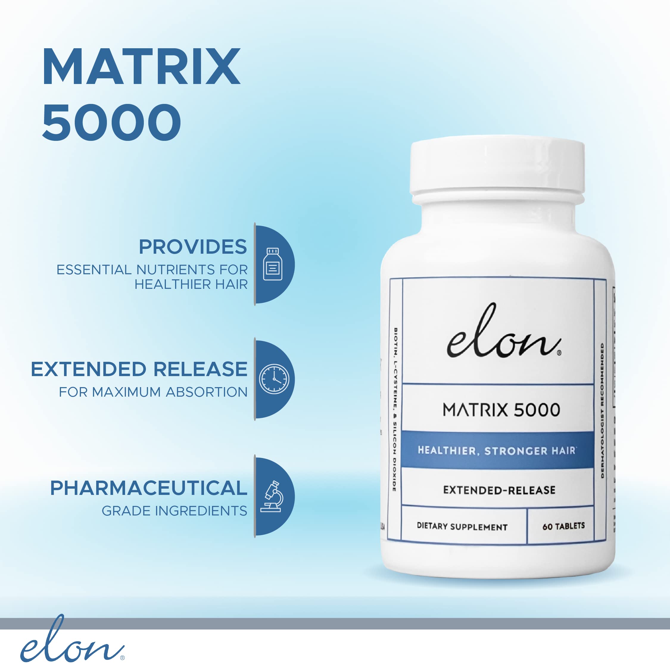 Elon Matrix 5000 bottle side angle, sleek design, easy daily supplement