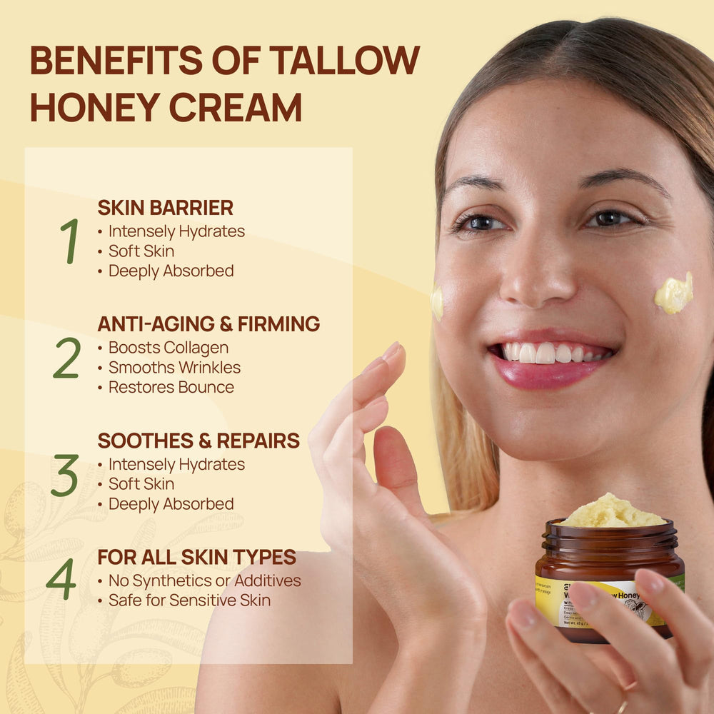 Elrisme Face Tallow and Honey Balm texture close-up reveals cloud-light cream that sinks in.