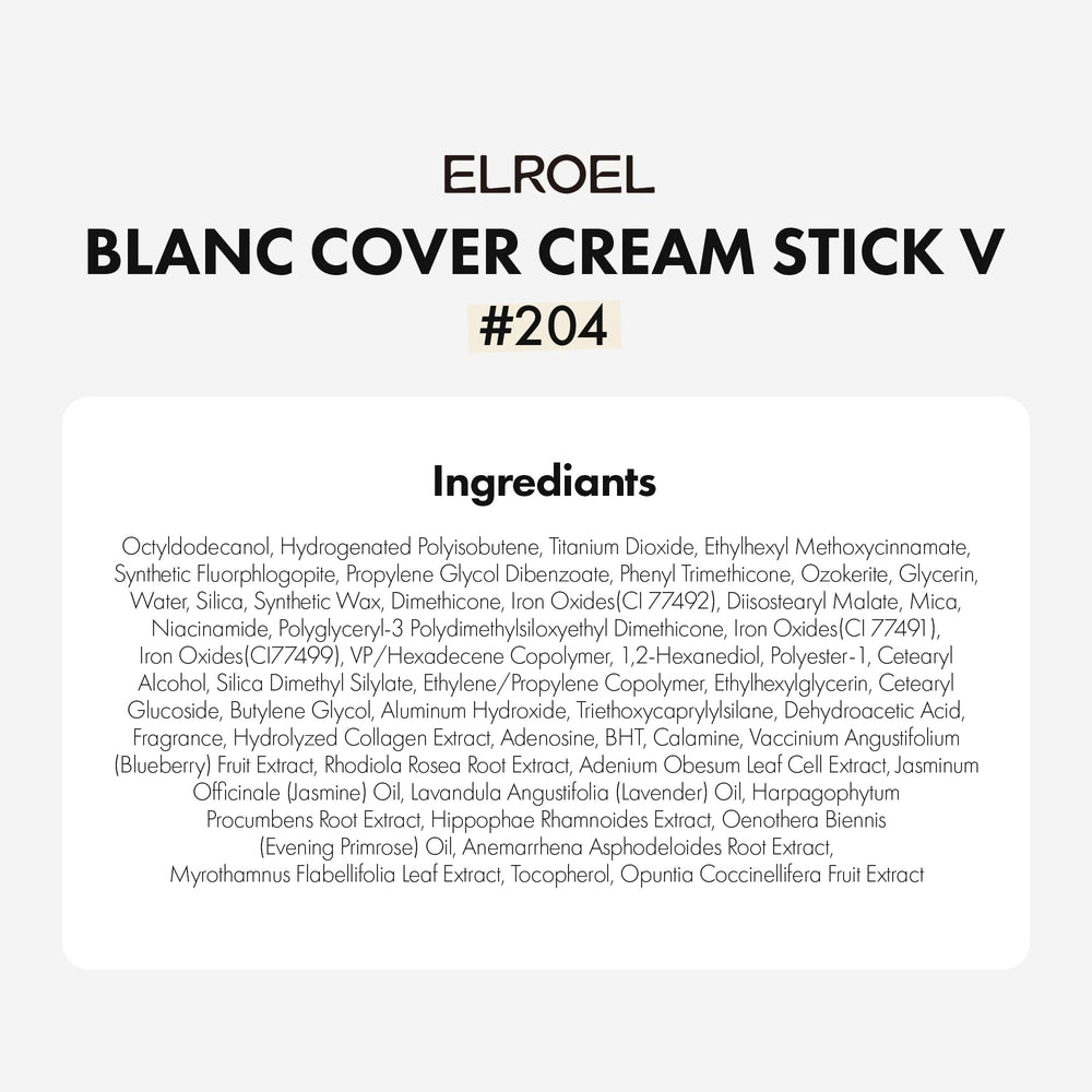 ELROEL Blanc Cover Stick V White color-change action blends with skin tone for a natural look.