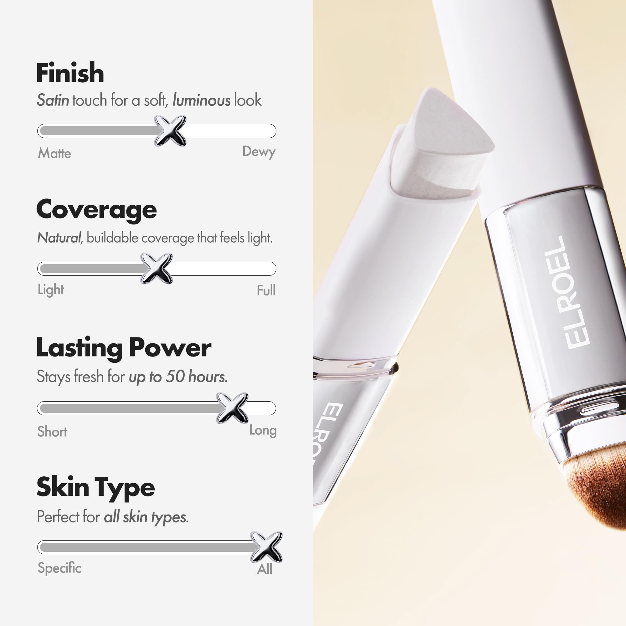 Crease-free wear with ELROEL Blanc Cover Stick V White throughout the day.