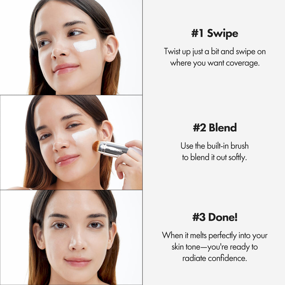 Dewy finish from ELROEL Blanc Cover Stick V White suggests a radiant look.