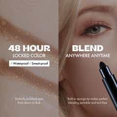 ELROEL Blanc Double Shadow Stick Vanilla-Almond swatch showing soft glow and dual finish.