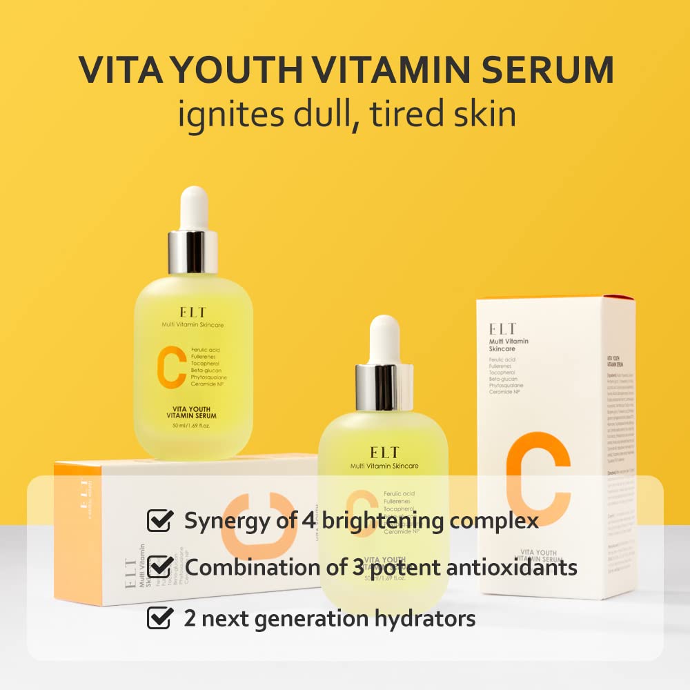 ELT Vita Youth Serum label front highlights premium Korean skincare origins and clean ingredients
