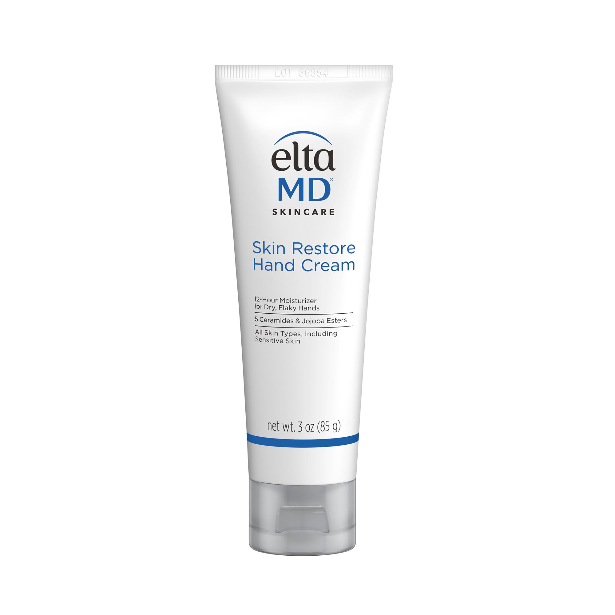 EltaMD Skin Restore Hand Cream bottle delivers fast-absorbing hydration for dry hands.