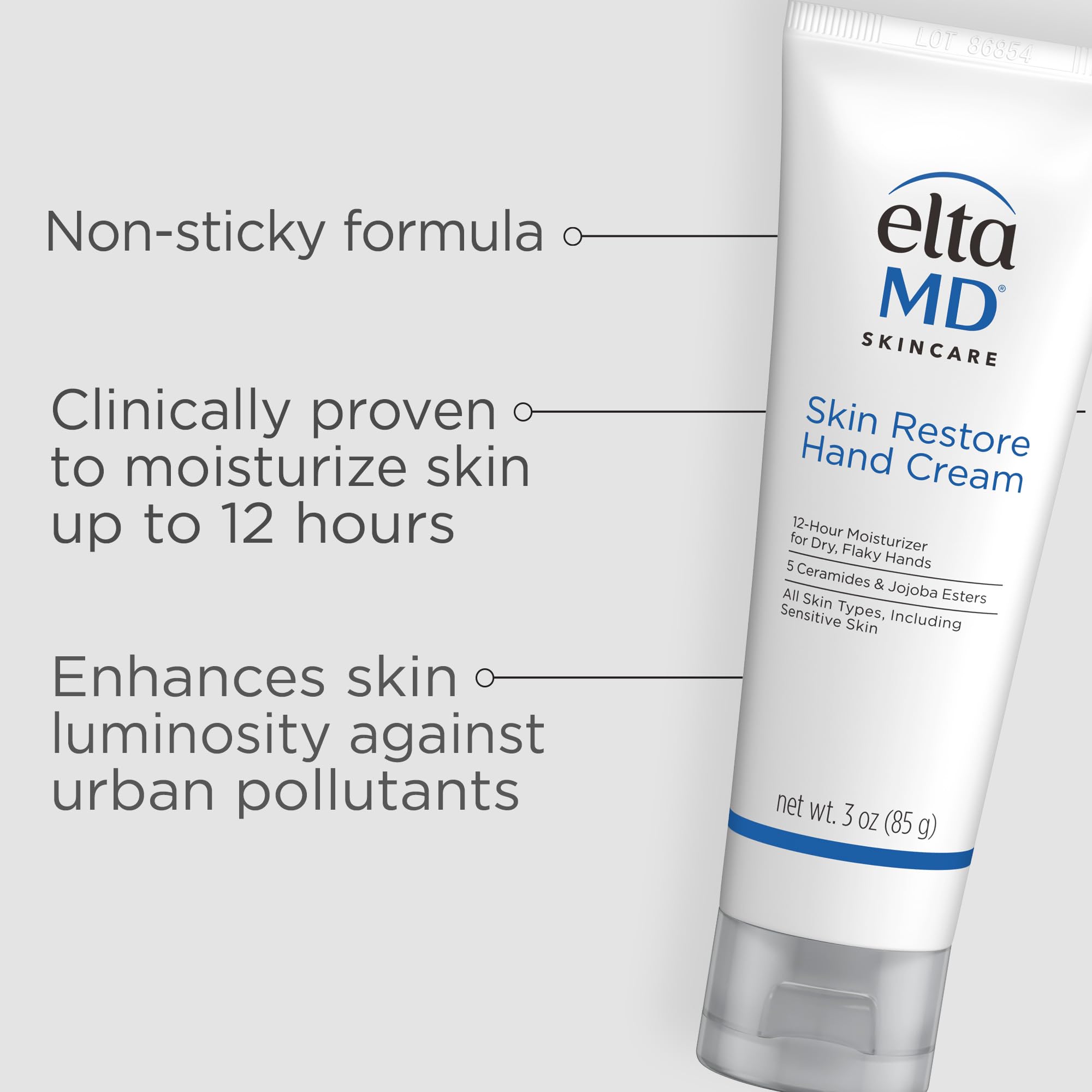 Silky texture of EltaMD hand cream spreads smoothly for gentle care.