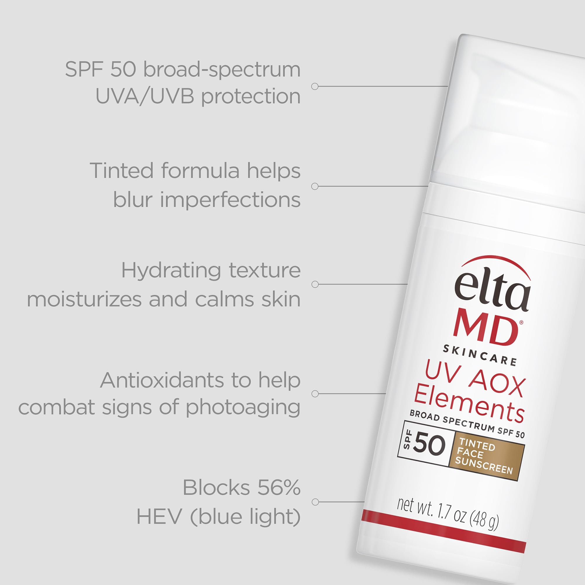 Swatch of EltaMD UV AOX Elements tinted formula on forearm for natural tone.