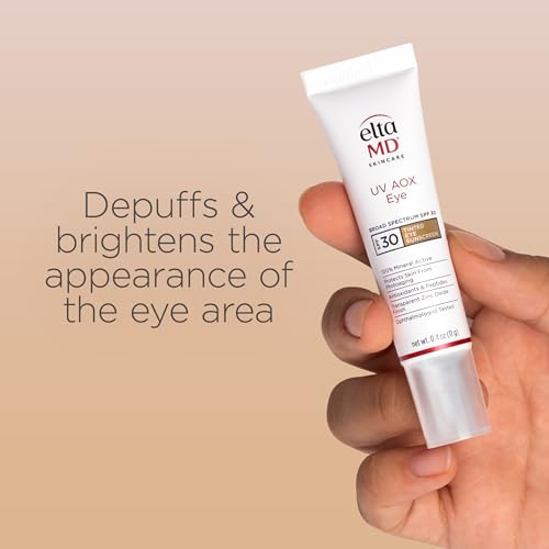EltaMD UV AOX Eye Tinted Sunscreen on skin swatch highlighting lightweight tint and natural glow