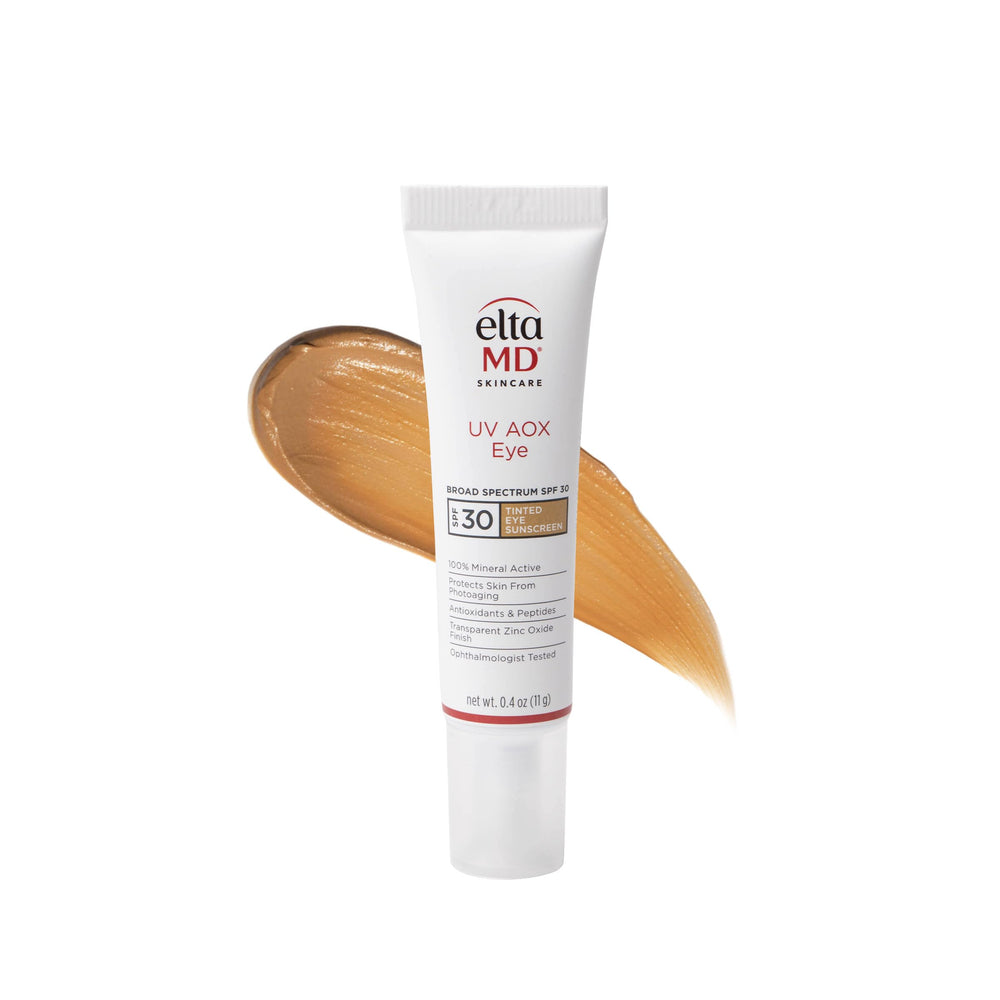 EltaMD UV AOX Eye Tinted Sunscreen tube-front showing protective mineral formula for delicate eye area