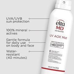 EltaMD UV AOX Mist body bottle shielding during outdoor activity.