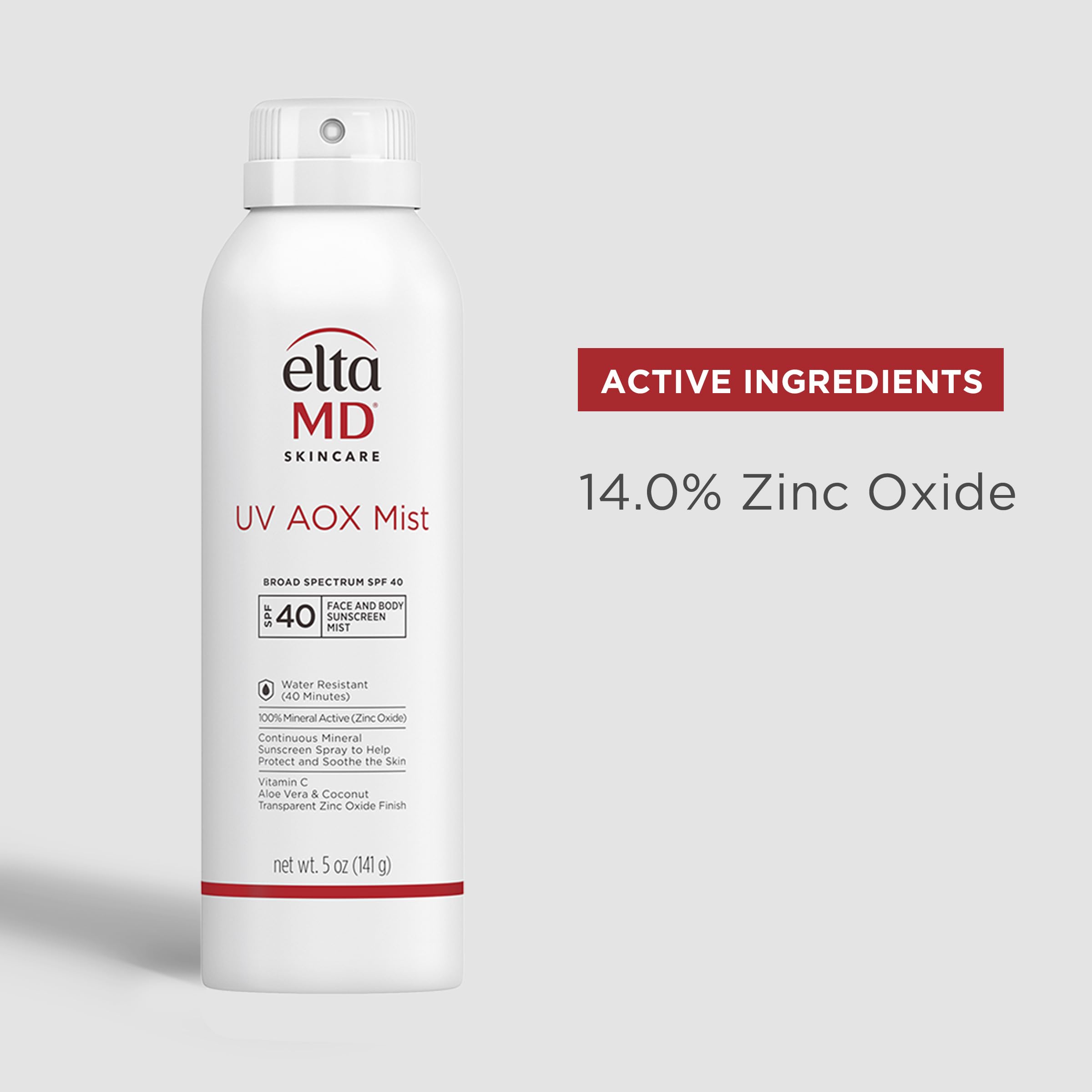 EltaMD UV AOX Mist is water-resistant for up to 40 minutes.