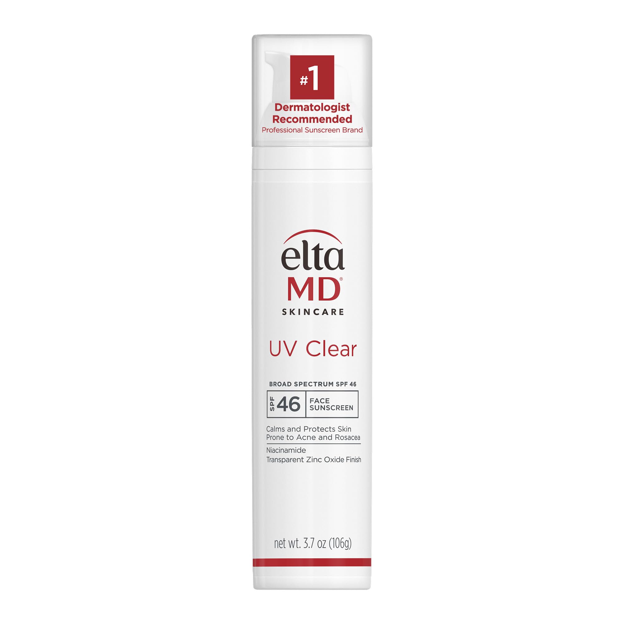 EltaMD UV Clear SPF 46 bottle front shows oil-free protection for sensitive skin