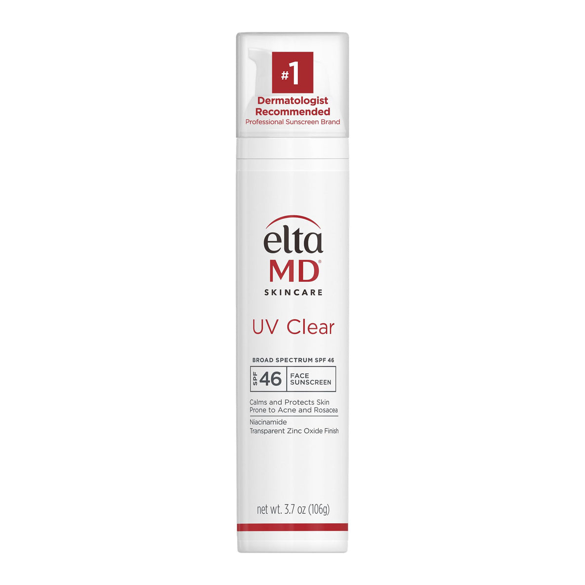 EltaMD UV Clear SPF 46 bottle front shows oil-free protection for sensitive skin