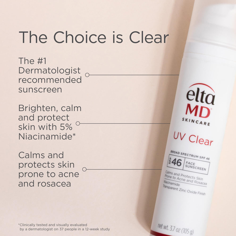 EltaMD UV Clear SPF 46 travel-size bottle shows on-the-go sun protection