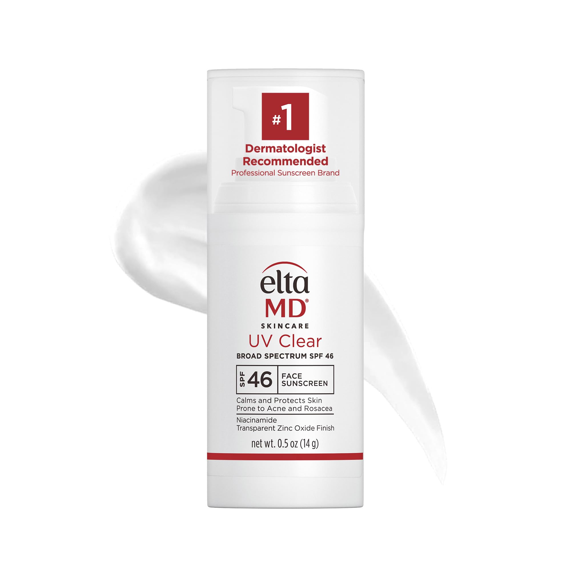 EltaMD UV Clear sunscreen bottle front view, lightweight and travel ready.