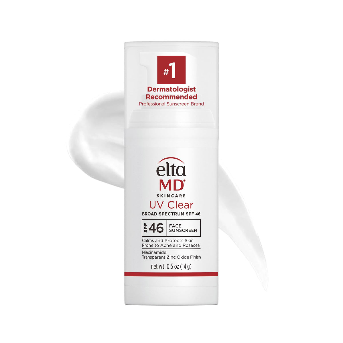 EltaMD UV Clear sunscreen bottle front view, lightweight and travel ready.
