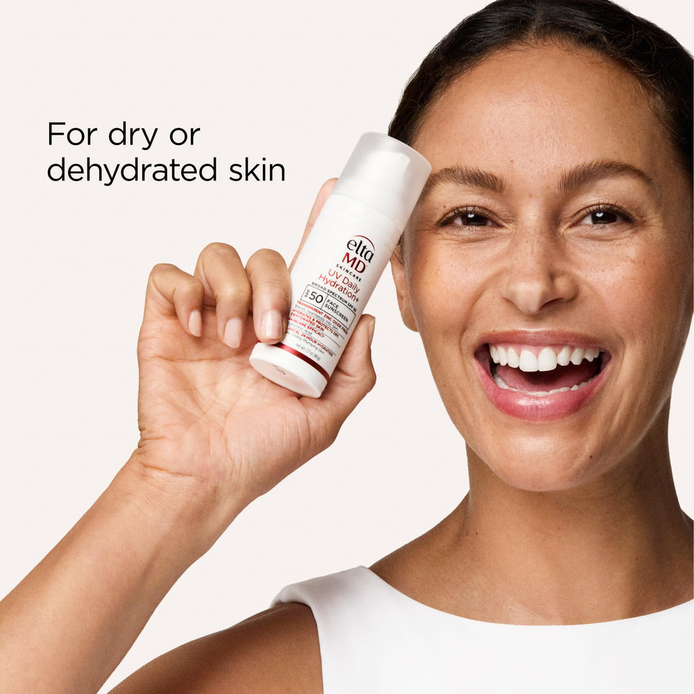 Application shot showing light finish and comfortable wear of EltaMD UV Daily Hydration+.