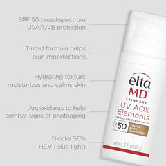 EltaMD UV Elements tinted moisturizer pump-action bottle displaying easy, mess-free application