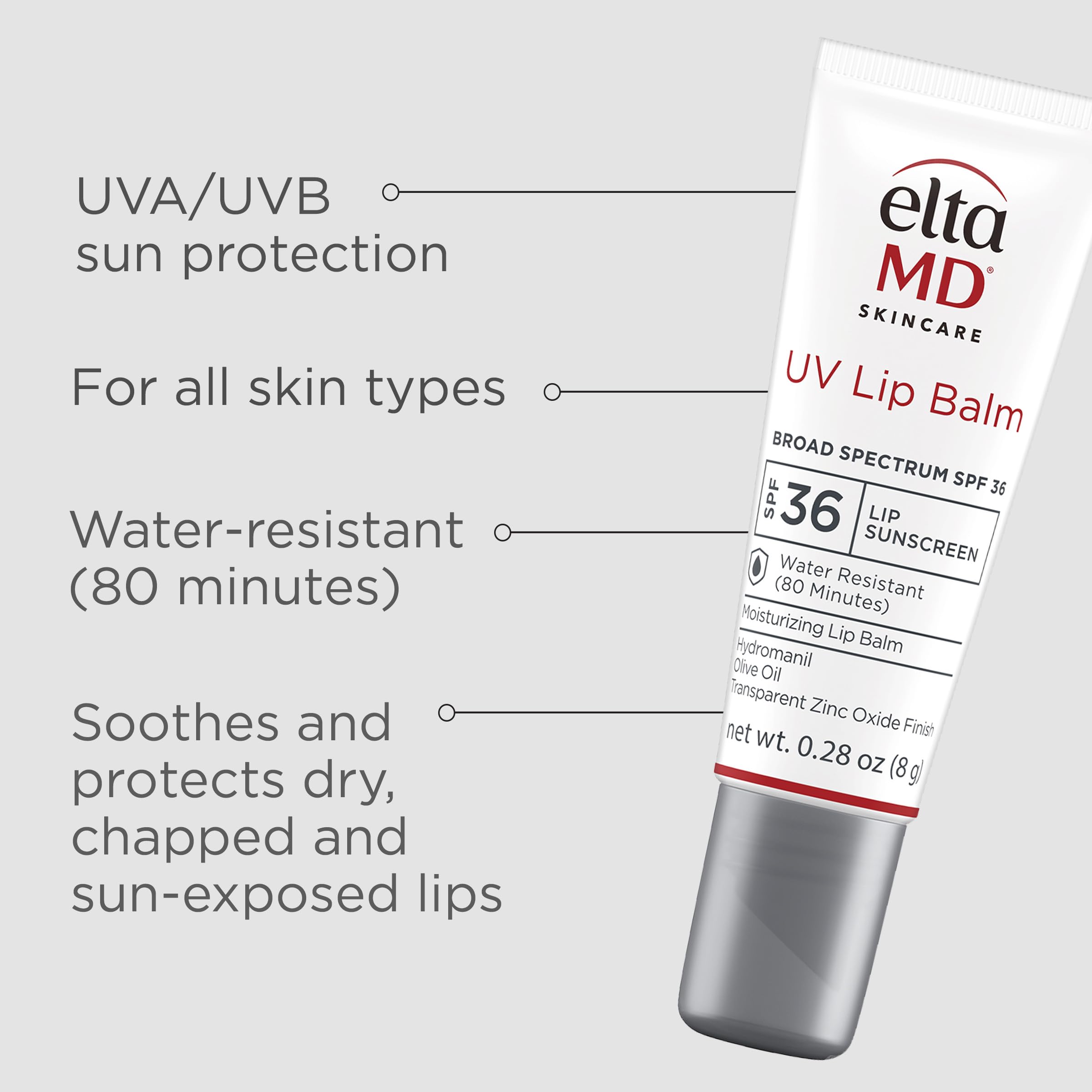 EltaMD UV Lip Balm SPF 30+ packaging highlighting hydration