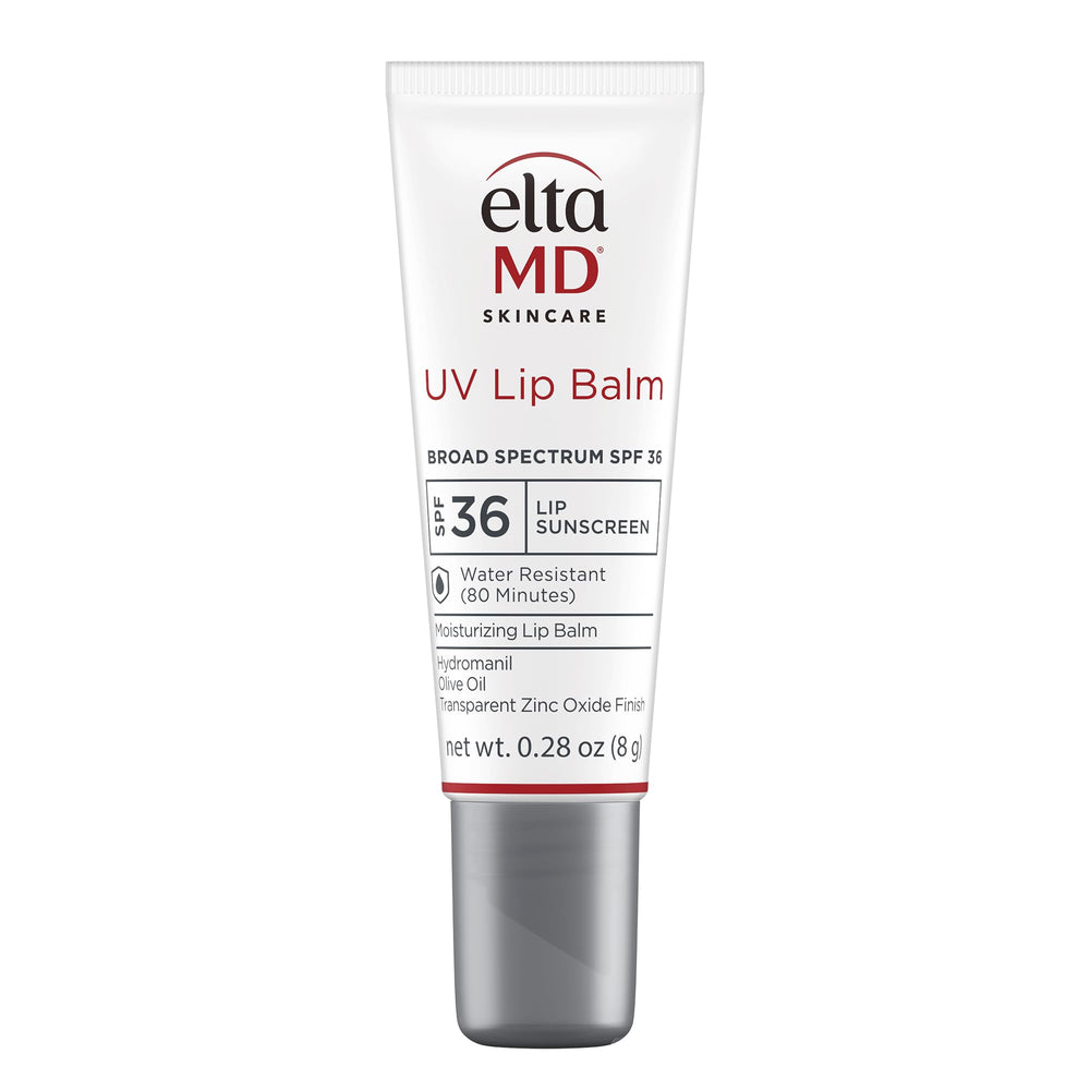 EltaMD UV Lip Balm SPF 30+ tube close-up shows zinc oxide protection